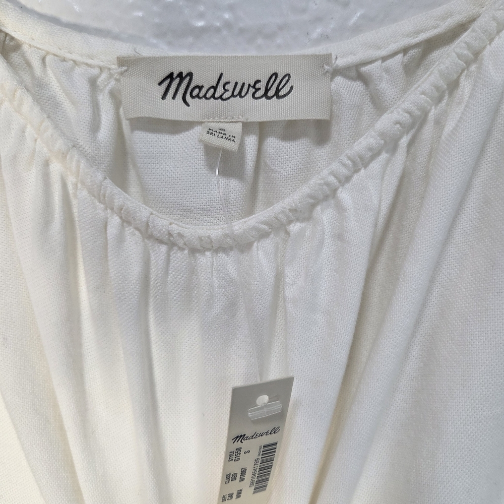 Madewell Top Blouse XS Women's Indigo Cold Shoulder 3/4 Sleeve White 100% Cotton - Picture 8 of 15
